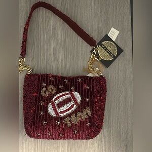 Sequin Embellished Burgundy Shoulder Bag